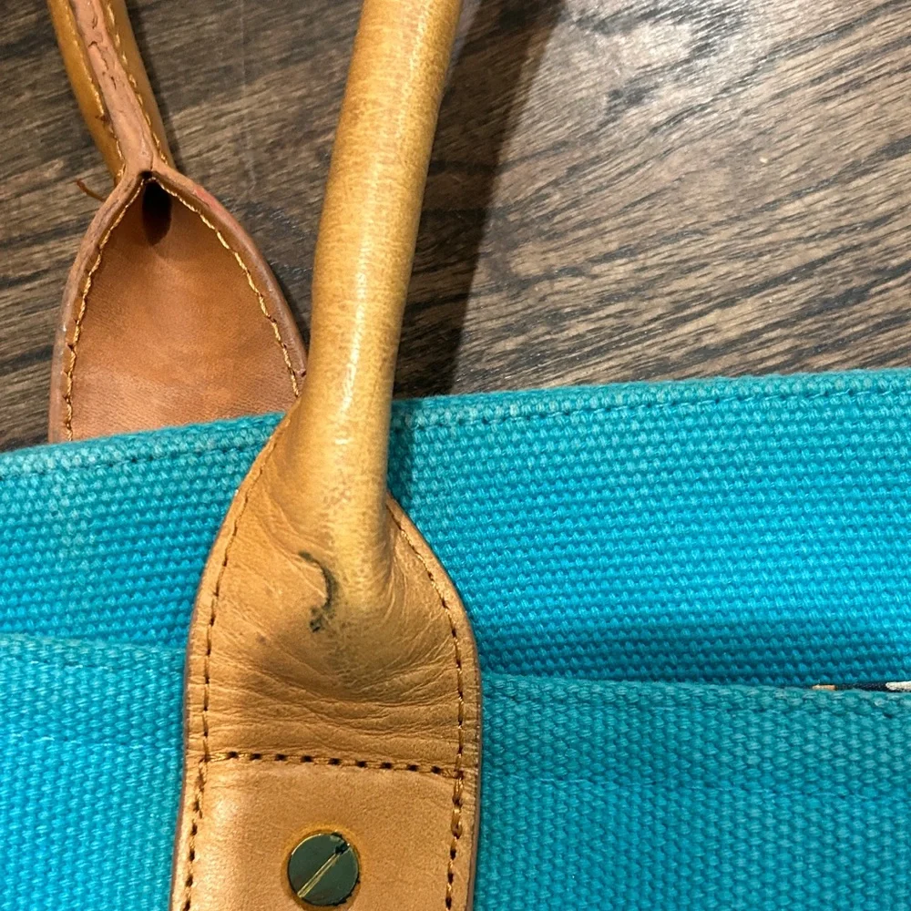 Tory Burch Blue Canvas Tote with Brown Handles - Picture 5 of 5